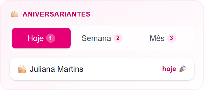 Card de aniversariantes na tela de Início
