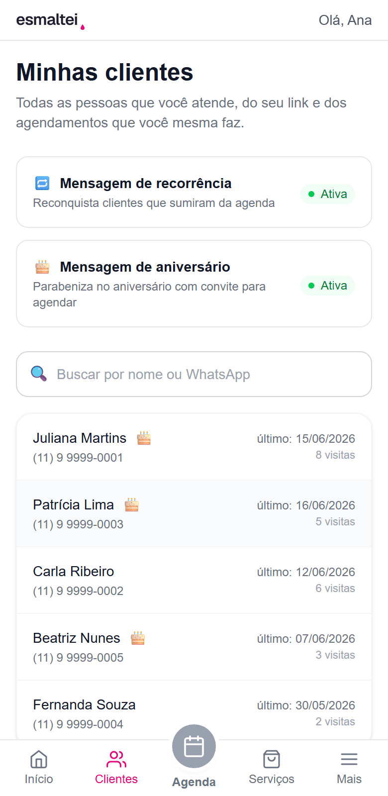Lista de clientes com campo de busca