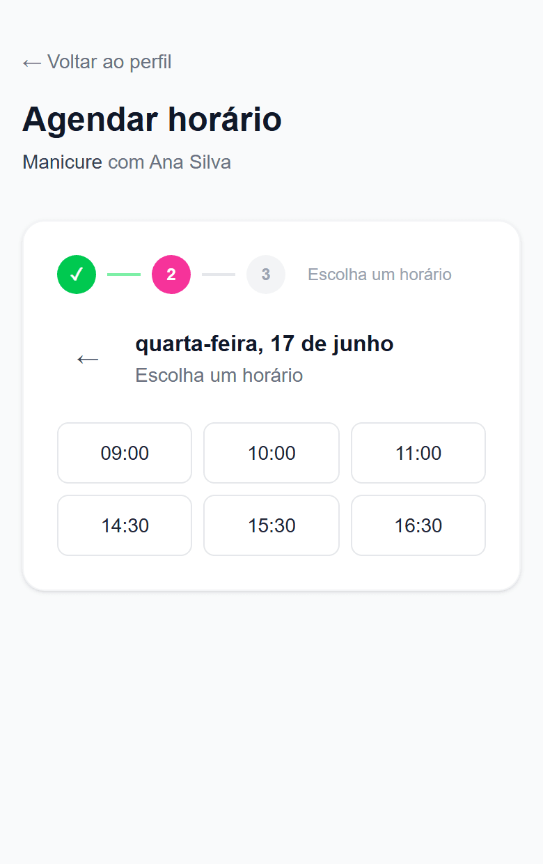 Tela de escolha de horário no fluxo de agendamento